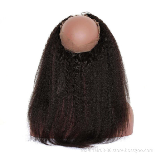 Human Hair 360 Lace Frontal Closure Remy Hair Hair WEAVING Machine Sew in 4a Kinky Straight Double Weft ALL Colors >=45% 8''-20'